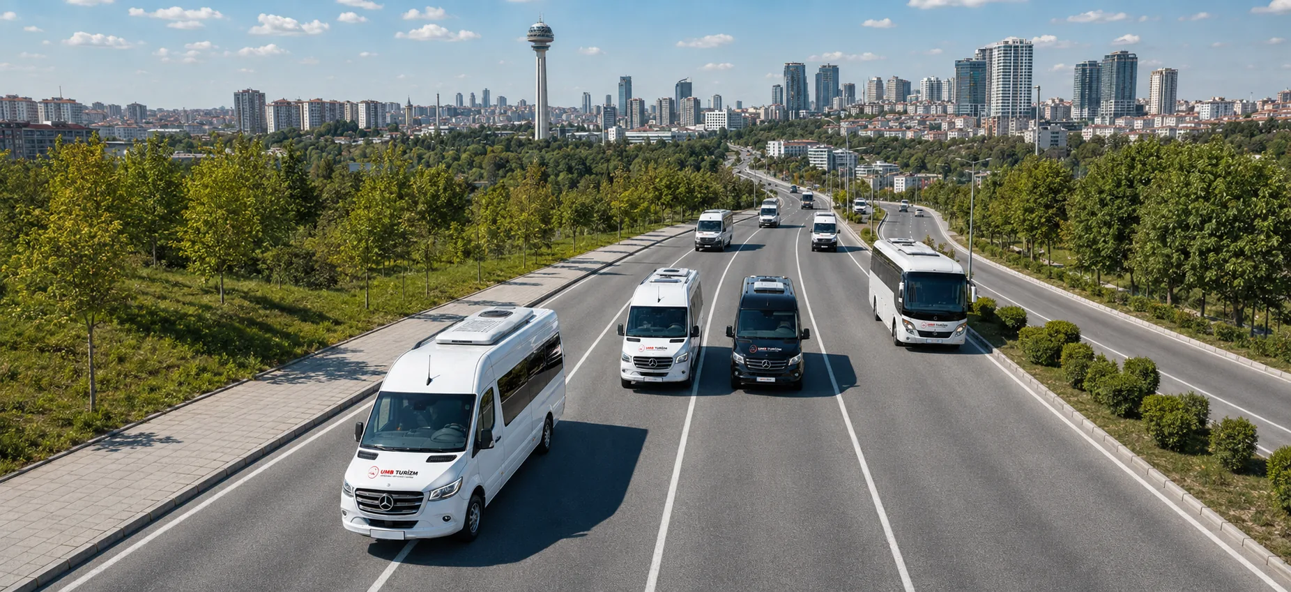 Ankara’da yola çıkmış Umud Turizm personel ve öğrenci servis araçları
